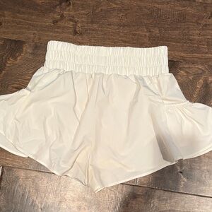Women's White Elastic Waist Shorts